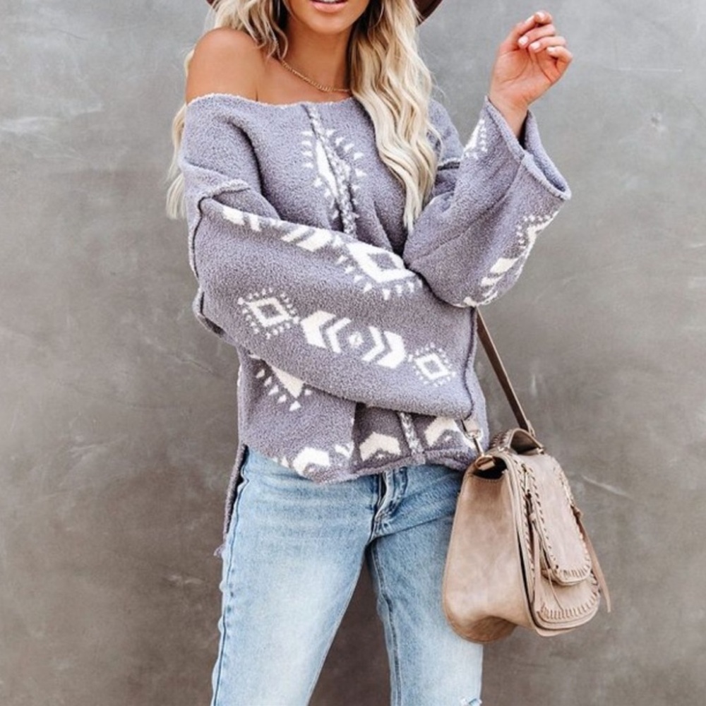 NWT Aztec Print Plush Cozy Chenille Sweater Long Sleeves Comfy - Picture 6 of 11